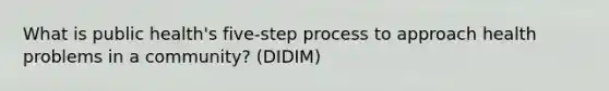 What is public health's five-step process to approach health problems in a community? (DIDIM)