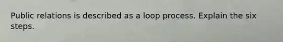 Public relations is described as a loop process. Explain the six steps.