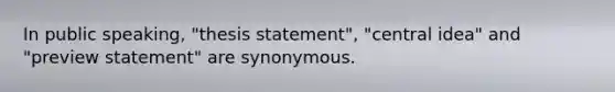 In public speaking, "thesis statement", "central idea" and "preview statement" are synonymous.