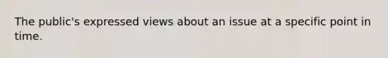 The public's expressed views about an issue at a specific point in time.