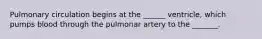 Pulmonary circulation begins at the ______ ventricle, which pumps blood through the pulmonar artery to the _______.