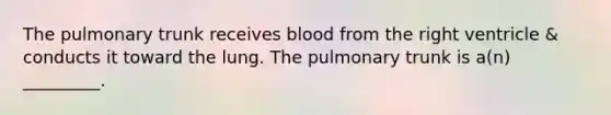 The pulmonary trunk receives blood from the right ventricle & conducts it toward the lung. The pulmonary trunk is a(n) _________.