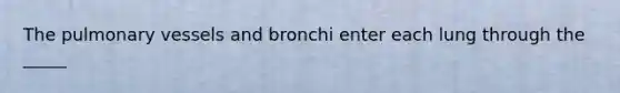 The pulmonary vessels and bronchi enter each lung through the _____