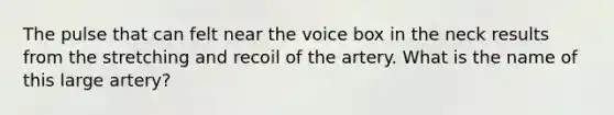 The pulse that can felt near the voice box in the neck results from the stretching and recoil of the artery. What is the name of this large artery?