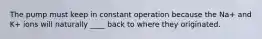 The pump must keep in constant operation because the Na+ and K+ ions will naturally ____ back to where they originated.