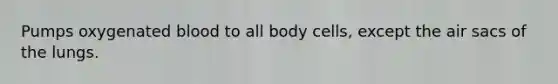 Pumps oxygenated blood to all body cells, except the air sacs of the lungs.