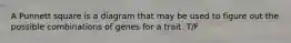 A Punnett square is a diagram that may be used to figure out the possible combinations of genes for a trait. T/F