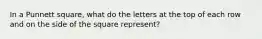 In a Punnett square, what do the letters at the top of each row and on the side of the square represent?