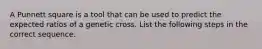 A Punnett square is a tool that can be used to predict the expected ratios of a genetic cross. List the following steps in the correct sequence.