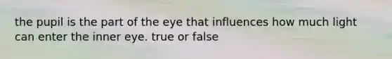 the pupil is the part of the eye that influences how much light can enter the inner eye. true or false