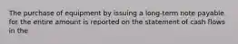 The purchase of equipment by issuing a long-term note payable for the entire amount is reported on the statement of cash flows in the