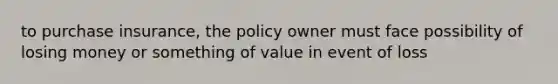 to purchase insurance, the policy owner must face possibility of losing money or something of value in event of loss