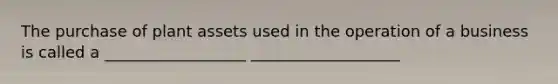 The purchase of plant assets used in the operation of a business is called a __________________ ___________________