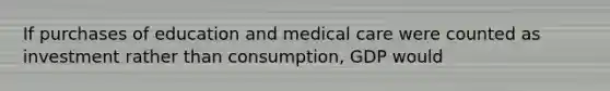 If purchases of education and medical care were counted as investment rather than consumption, GDP would