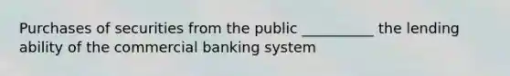 Purchases of securities from the public __________ the lending ability of the commercial banking system