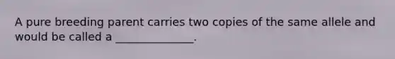 A pure breeding parent carries two copies of the same allele and would be called a ______________.