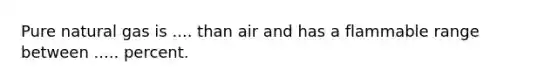 Pure natural gas is .... than air and has a flammable range between ..... percent.