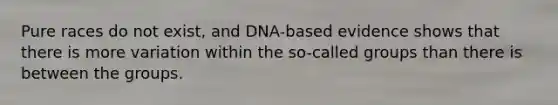 Pure races do not exist, and DNA-based evidence shows that there is more variation within the so-called groups than there is between the groups.