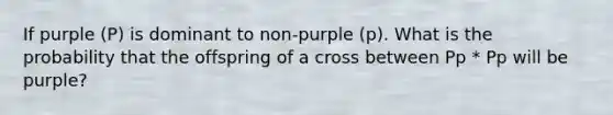 If purple (P) is dominant to non-purple (p). What is the probability that the offspring of a cross between Pp * Pp will be purple?