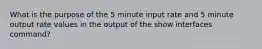 What is the purpose of the 5 minute input rate and 5 minute output rate values in the output of the show interfaces command?