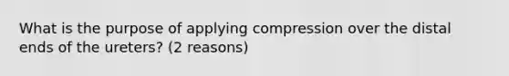 What is the purpose of applying compression over the distal ends of the ureters? (2 reasons)