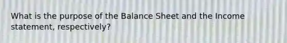 What is the purpose of the Balance Sheet and the <a href='https://www.questionai.com/knowledge/kCPMsnOwdm-income-statement' class='anchor-knowledge'>income statement</a>, respectively?