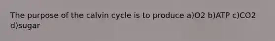 The purpose of the calvin cycle is to produce a)O2 b)ATP c)CO2 d)sugar