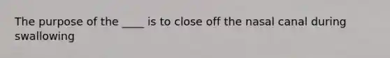 The purpose of the ____ is to close off the nasal canal during swallowing