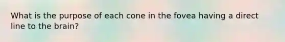 What is the purpose of each cone in the fovea having a direct line to the brain?