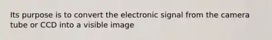 Its purpose is to convert the electronic signal from the camera tube or CCD into a visible image