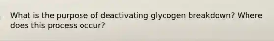 What is the purpose of deactivating glycogen breakdown? Where does this process occur?