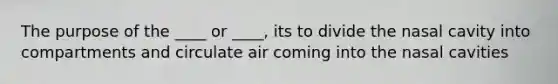 The purpose of the ____ or ____, its to divide the nasal cavity into compartments and circulate air coming into the nasal cavities