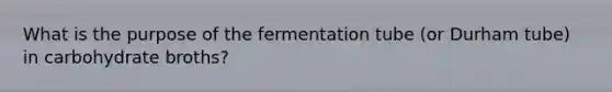 What is the purpose of the fermentation tube (or Durham tube) in carbohydrate broths?