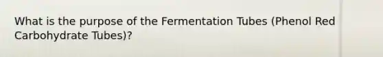 What is the purpose of the Fermentation Tubes (Phenol Red Carbohydrate Tubes)?