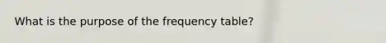 What is the purpose of the <a href='https://www.questionai.com/knowledge/k7rrfepP18-frequency-table' class='anchor-knowledge'>frequency table</a>?