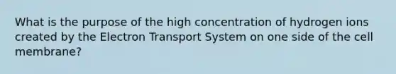 What is the purpose of the high concentration of hydrogen ions created by the Electron Transport System on one side of the cell membrane?