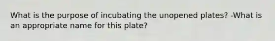 What is the purpose of incubating the unopened plates? -What is an appropriate name for this plate?