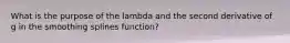 What is the purpose of the lambda and the second derivative of g in the smoothing splines function?