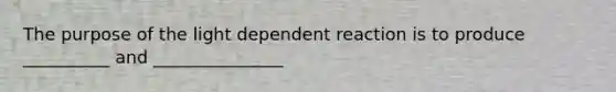 The purpose of the light dependent reaction is to produce __________ and _______________
