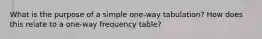 What is the purpose of a simple one-way tabulation? How does this relate to a one-way frequency table?