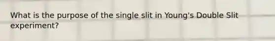 What is the purpose of the single slit in Young's Double Slit experiment?