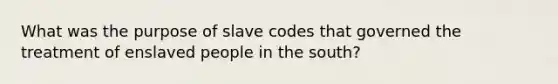 What was the purpose of slave codes that governed the treatment of enslaved people in the south?