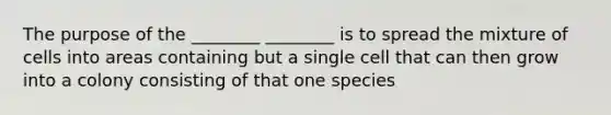 The purpose of the ________ ________ is to spread the mixture of cells into areas containing but a single cell that can then grow into a colony consisting of that one species