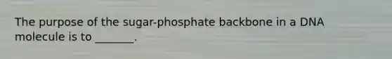 The purpose of the sugar-phosphate backbone in a DNA molecule is to _______.