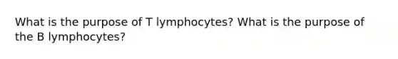 What is the purpose of T lymphocytes? What is the purpose of the B lymphocytes?