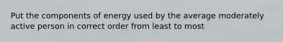 Put the components of energy used by the average moderately active person in correct order from least to most