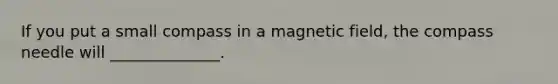 If you put a small compass in a magnetic field, the compass needle will ______________.