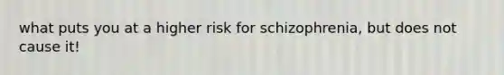 what puts you at a higher risk for schizophrenia, but does not cause it!