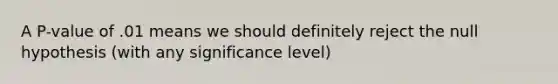 A P-value of .01 means we should definitely reject the null hypothesis (with any significance level)