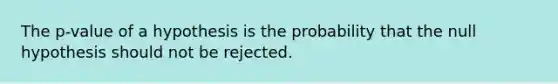 The p-value of a hypothesis is the probability that the null hypothesis should not be rejected.